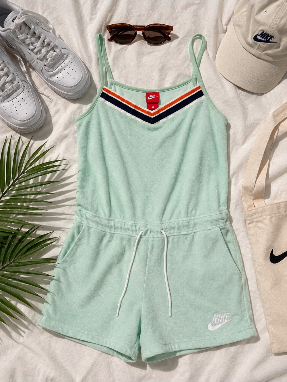 Nike Mint Green Velour Romper Y2K Sporty Lounge Playsuit Medium